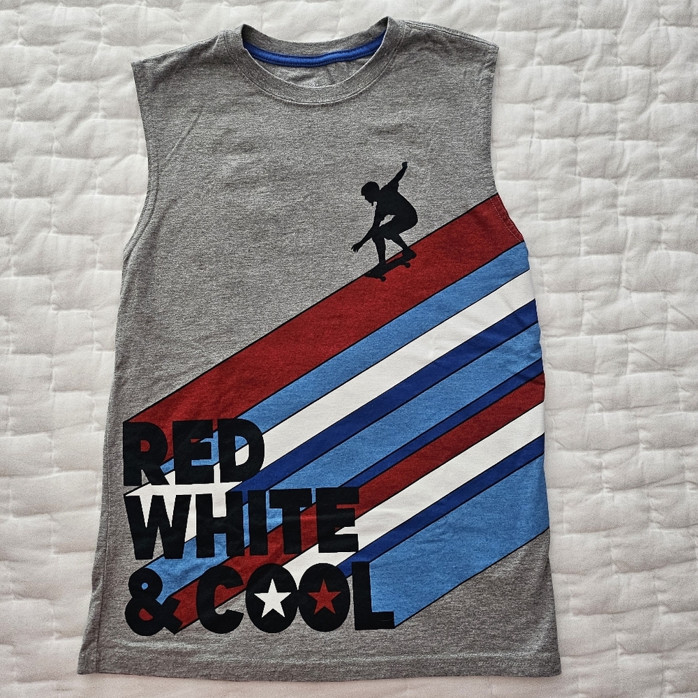 Kids Patriotic Muscle T- Shirt Red White And Blue Size Youth 18 XXL